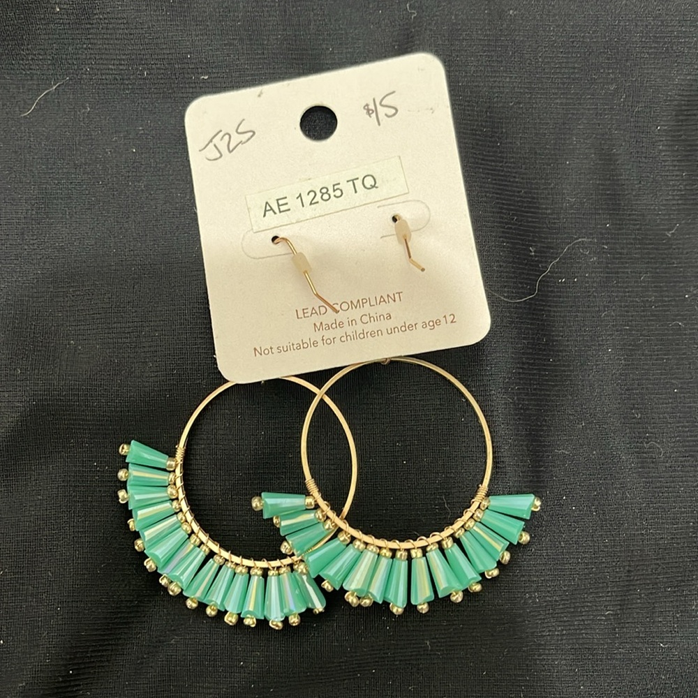 Hoop Fan Earrings Turquoise - Picture 3 of 3